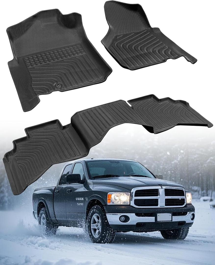 Car Floor Mats for Dodge Ram: Ram 1500 2002-2008 Crew Cab (Quad Cab) Ram 2500/3500 2003-2009 Crew Cab All-Weather Carpet Liners Front Rear Liners Custom Rubber Heavy Duty Truck Vehicle Accessories