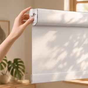 Grandekor No Drill Blackout Roller Shades | Textured-White 33.5Wx72H