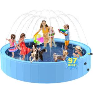 Sprinkler Pool for Kids, 97'' Non-Slip Kids Pool, Dog Swimming Pool for Kids, Heavy Duty Dogs Splash Pad Pools for Large Dogs, Hard Plastic Kiddie Pool for Backyard