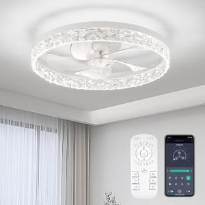 Ceiling Fans with Lights, Flush Mount Ceiling Fan with Lights and Remote, 6 Wind Speeds Low Profile Smart Ceiling Fan for Bedroom, Kids Room, Kitchen and Small Room 20"
