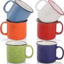 Lyellfe Set of 6 Ceramic Coffee Mugs, 15 Oz Campfire Camping Mugs, Speckled Camper Mug for Tea, Coffee and Hot Chocolate, Campfire Gift Mugs for Camper Lovers and Friends, 6 Colors