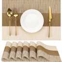 Placemats Set of 6, Vinyl Woven Place Mats Indoor Set of 6 Washable Wipeable PVC Table Mats Heat-Resistant Non Slip Placemat for Kitchen Dining Outdoor Table (Beige Light Brown, Set of 6)
