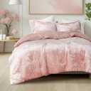 Comfort Spaces Juliette Luxe Comforter Set Velvet Lush with Soft Brushed Microfiber Reverse, All Season Cozy Velvet Bedding Sets, Fluffy Comforter Bed Set, Matching Sham, Blush King 3 Piece