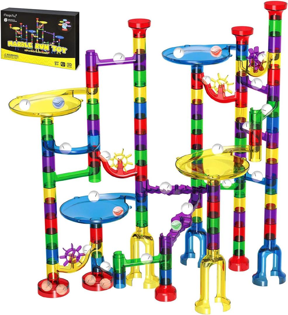 Magicfly Marble Run Set, 127 Pcs Marble Race Track for Kids with Glass Marbles, Upgrade Marble Works Set