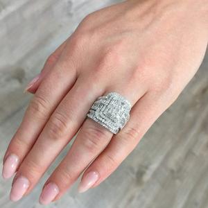 CIUFEWEK 925 925 Silver Luxury Exaggerated Women's Full Diamond Engagement Wedding Ring 18K Gold Square Zirconia Promise Ring CZ Diamond Multiple Rows Showcase Personality Ring 9