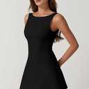 QINSEN Womens Open Back Tennis Dress Sleeveless Built in Shorts Golf Athletic Dress with Pockets (Black, XL)