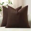 DEZENE Throw Pillow Covers 18x18 Chocolate Brown: Pack of 2 Cozy Soft Velvet Square Modern Luxury Decorative Throw Pillow Cases for Sofa Couch Living Room Bed Home Decor