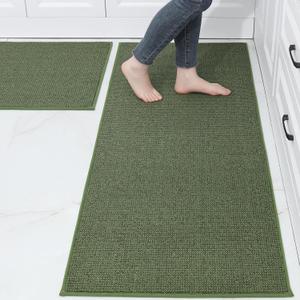 BEQHAUSE Kitchen Rugs and Mats 2PCS, Non-Slip Kitchen Mats for Floor, Absorbent and Stain Resistant Kitchen Runner, Machine Washable Rugs for Kitchen, Laundry & Sink, 24"x35"+24"x60", Green