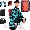 Full Set Kids Anime Cosplay Costume Halloween Kimono Uniform Outfit With Backpack Bag Earrings Wig (1603XL))