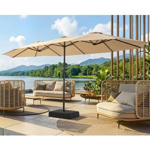 SUPERJARE 15FT Outdoor Patio Umbrella with Base Included, Double Sided Pool Umbrellas with Fade Resistant Canopy, Extra-Large Table Umbrella for Deck, Market, Backyard, Beige