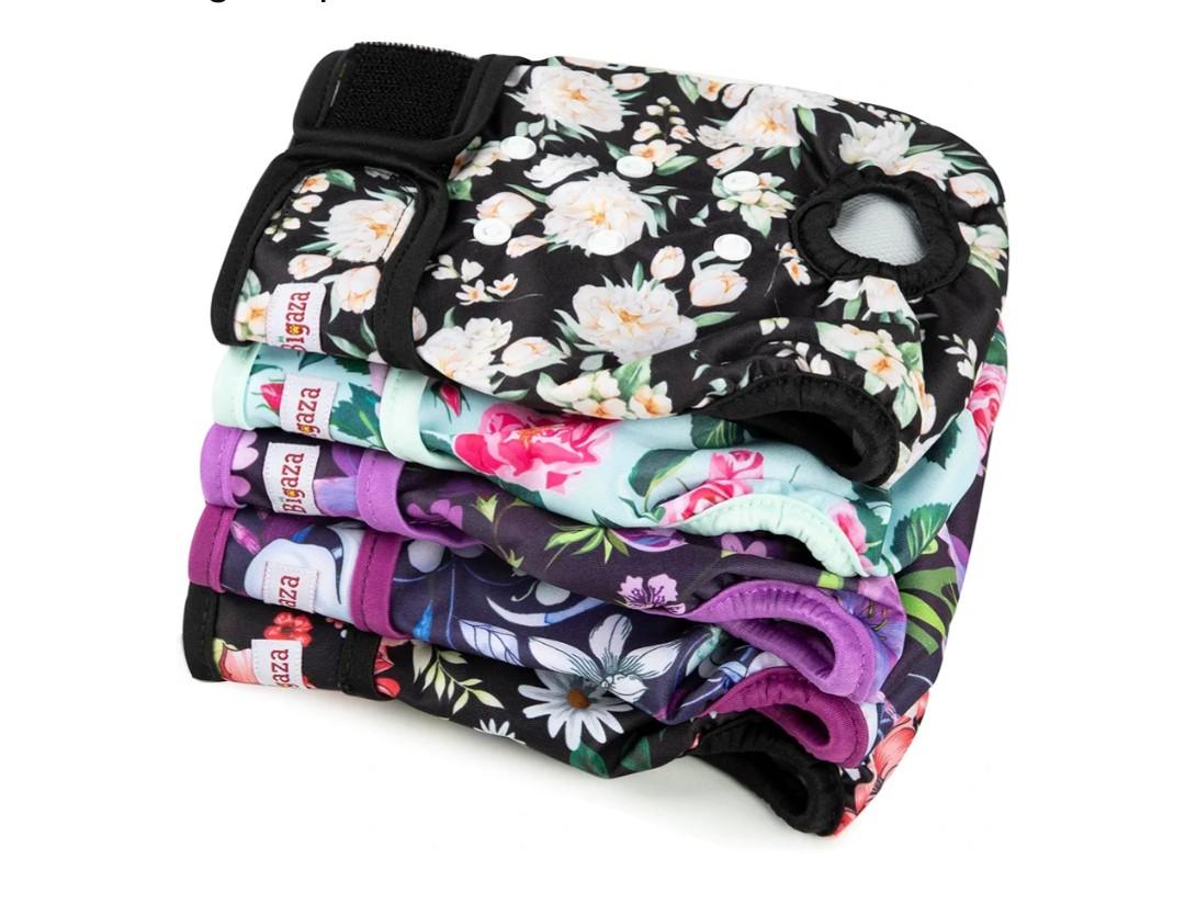 Washable Reusable Female Dog Diapers(5 Pack) Large Doggie Puppy & Doggy Dog Diaper, Period Panties in Heat, Size Large
