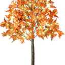 6FT 130 LED Lighted Maple Tree - Thanksgiving Decor Artificial Fall Tree with 13 Branches, 13 Acorns 260 Leaves, Remote 8 Flashing Modes, Timing, DC 5V Safe for Outdoor Wedding Party Autumn Decor
