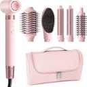 MESCOMB 6 in 1 Hot Air Styler Wrap, Professional Hair Styler with Thermal Round Brush for Blowouts, Fast Drying for Blow Dry, Curling, Volumizing, Straightening, Salon Results in Minutes (Light Pink)