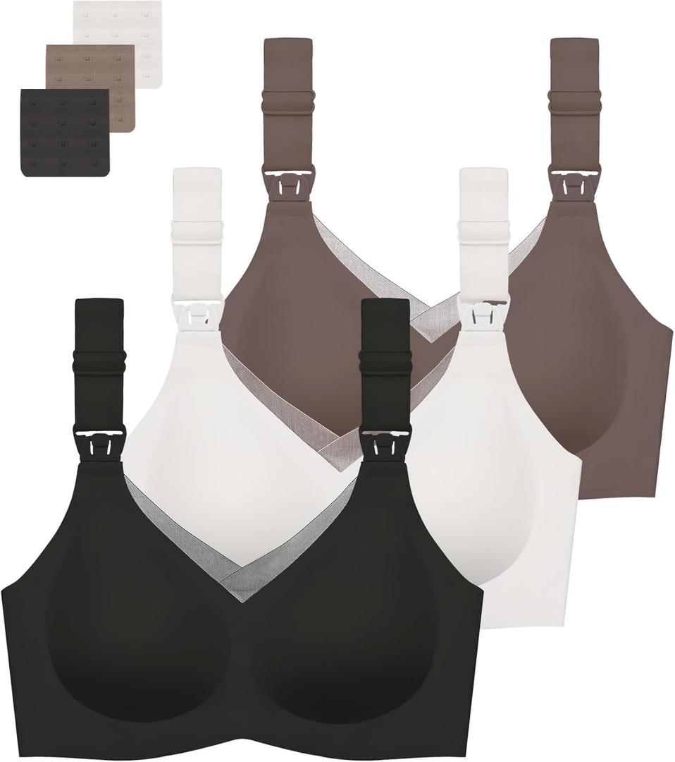 Gailife 3 Pack Nursing Bras for Breastfeeding Seamless V Neck Mesh Maternity Bra Comfort Pregnancy Sleep Bralette (M)