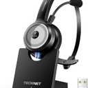 TECKNET Wireless Headset for Work, 40Hrs Worktime AI Noise Cancelling Computer Headphones with Charging Base, Bluetooth Headset with Mic & USB Dongle for PC/Laptop/Call Center