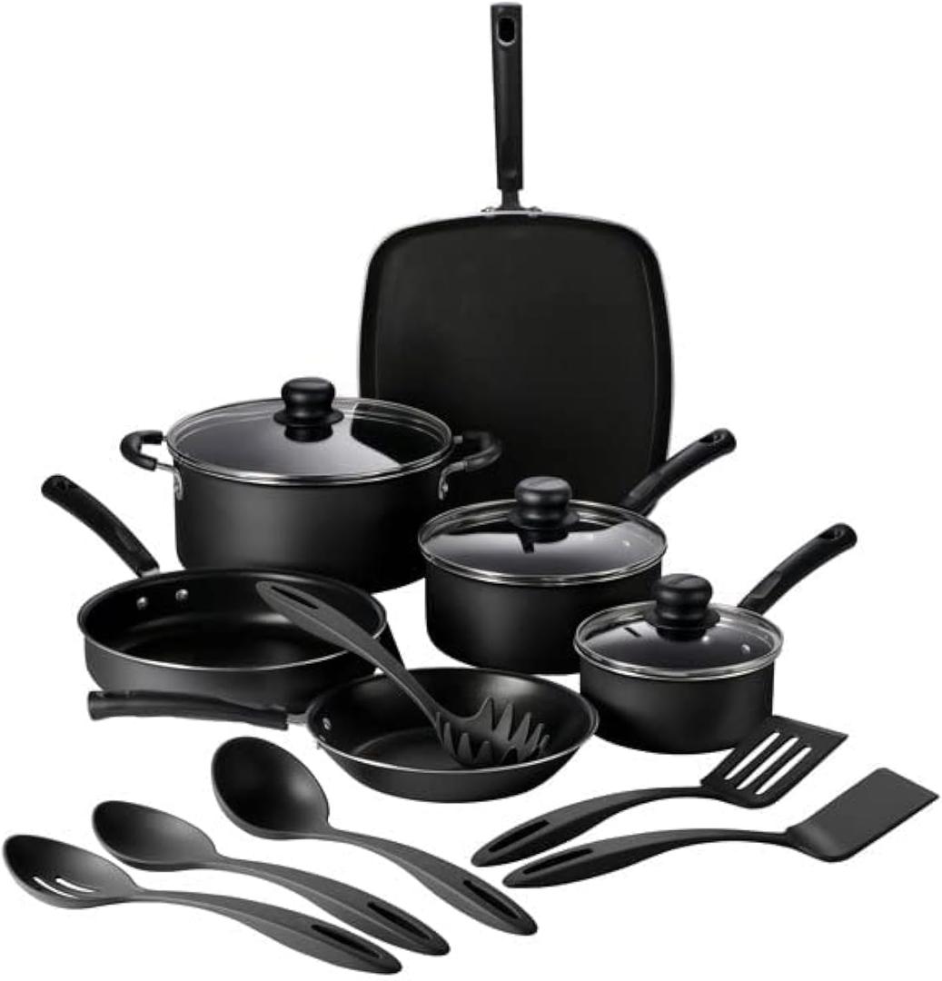 Tramontina Primaware 15-Piece Non Stick Cookware Set with Lids and Utensils, Aluminum Nonstick Pots and Pans Kitchen Set (Storm), 15 Pc Set