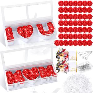 Fuyoooo 2 Set I Love You and Mom Letter Boxes Empty for Mothers Day DIY Fillable Chocolate Candy Flower Gift Packaging 17.52x6.1x3.82 Inch with 50 Roses 50 Bouquet Pins 2 3D Greeting Cards(White), 1 Count