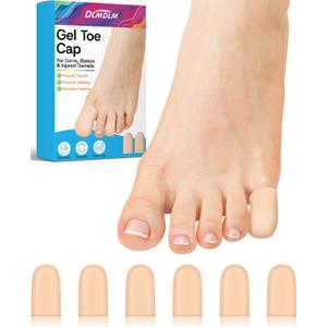 6 Pcs Gel Toe Cap Small Pinky Toe Protectors, Silicone Toe Covers Corn Pads for Women and Men Feet, Provides Relief from Missing or Ingrown Toenails, Hammer Toes, Blisters (Beige, Small)