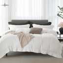 Full Duvet Cover - 3 Piece 100% Washed Cotton Linen Feel Bedding Set, All Season Breathable Cozy, Double Stitched Hem, Hemmed Off White,80"x90"