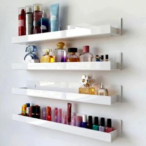 RORKIM 4 Pack 15 Inch Whtie Acrylic Shelves, Kids Floating Bookshelf for Kids Room, Modern Nail Polish Rack Sunglasses Essential Oil Picture Ledge Display Toy Storage Wall Shelf