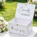 Open Card Box with Lock, White Elegant Wedding Card Boxes for Reception Envelope Wishes Cash Gift, Mr & Mrs Memory Box for Keepsakes Storage Weddings Engagement Baby Bridal Shower Table Decor