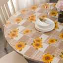 Pioggia Oval Vinyl Fitted Tablecloth with Flannel Backing Elastic Table Cloth Waterproof Oil-Proof Plastic Table Cover (Sunflower, Best for Up to 42" x 60")