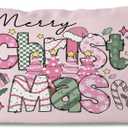 Pink Cute Christmas Pillow Covers 12x20 Inch, Trendy Cute Pink Christmas Decorations Pillows, Decorative Throw Pillow Case, Xmas Lumbar Cushion Covers for Home Party Room Bed Couch Sofa