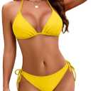 Women String Bikini Set Halter Side Tie Two Piece Swimsuit Triangle Bathing Suits (Yellow, M)