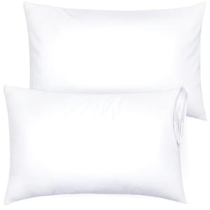 Ultra Soft Pillow Protectors with Zipper Standard Size - Set of 2 Breathable Pillow Covers - 100% Protection Against Stains, Dust & Dirt - Machine Washable (White)