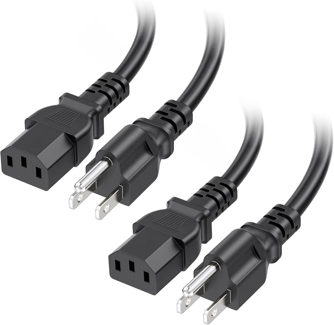 [UL Listed] Cable Matters 2-Pack 16 AWG 3 Prong Long Computer Power Cord - 15ft, 13A Monitor Power Cord Replacement, AC Cable, NEMA 5-15P to IEC C13, Black