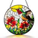 Hummingbird Stained Glass Window Hanging,Colorful Butterfly Suncatcher for Window Home Decor Mother's Day Birthday Gifts for Women, Men, Wife, Aunt, and Mom 7.8 in
