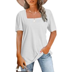 JomeDesign Womens Tops Casual Short Sleeve Square Neck Shirts Puff Sleeve Tshirts Loose Casual Blouse Summer Tee (Medium, White) JomeDesign Womens Tops Casual Short Sleeve Square Neck Shirts Puff Sleeve Tshirts Loose Casual Blouse Summer Tee (Medium, White)