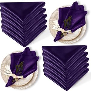 12 Pack Satin Table Cloth Napkins, 17x17 Inch Purple Silky Wedding Napkins Cloth Washable, Luxury Dining Table Cloth Napkins Set for Birthday Holiday Party Dinner Restaurant