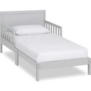 Dream On Me Brookside Toddler Bed, Low Floor Wooden Bed, Side Safety Bed Rails, GREENGUARD Gold & BSA Certified, Non-Toxic Paint Finish, New Zealand Pinewood, Up to 50 lbs - Pebble Grey, 53x29x28 Inch