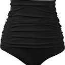 COCOPEAR Women's Ruched High Waisted Bikini Bottom Retro Vintage Swim Short Tankinis (Medium, Black)