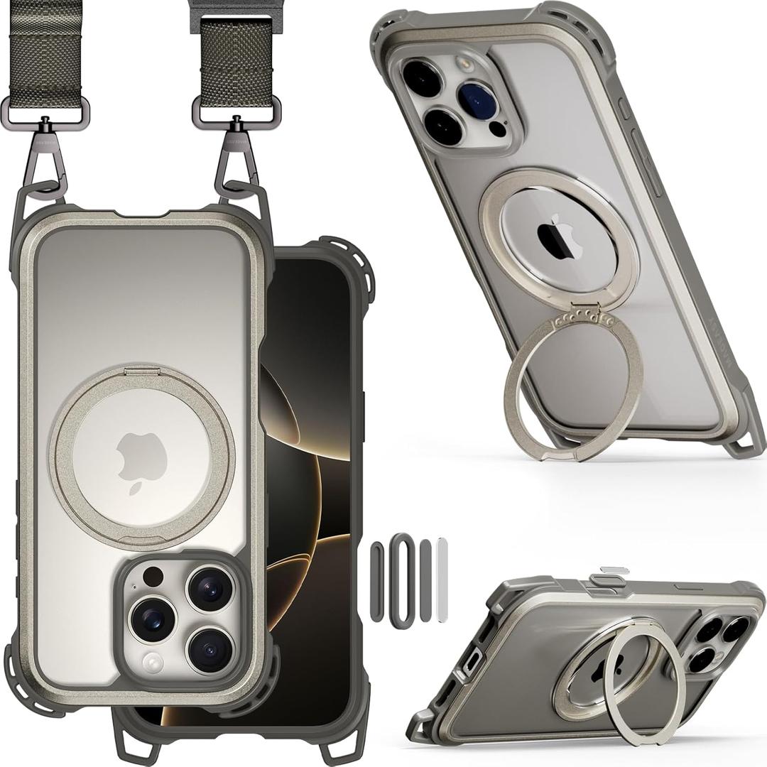 MAGEASY Designed for iPhone 16 Pro Case with 360 Stand - [Camera Control Button Coverage] 25ft Ultimate Drop Protection Compatible with MagSafe, Aluminum Frame | Odyssey Ultra M