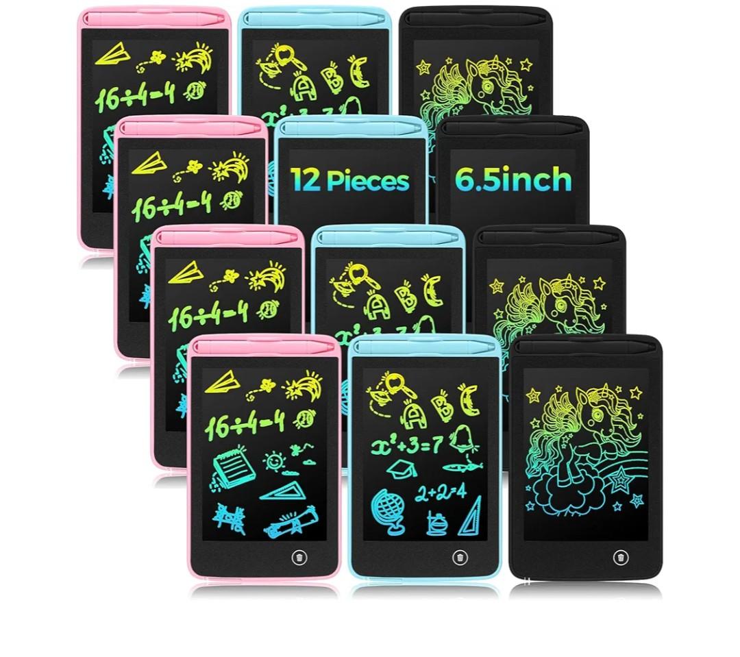 Zhehao 12 Pcs LCD Writing Tablet for Kids Colorful Drawing Doodle Board Drawing Tablet Erasable Reusable Electronic Draw Pad Gift for Boy Girl Xmas Educational Learning(6.5 Inch Screen,Vivid Color)