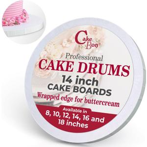 Cakebon Round Cake Boards - Sturdy 1/2 Thick Cake Drums - 14 Inch Professional Base Para Pastel Fully Wrapped Edges White 12-Pack