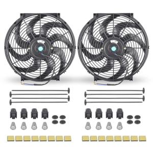 14 Inch Black Universal Slim Fan Push Pull Electric Radiator 12V High Performance Cooling Fan Mount Kit Set of 2 (14 Inch-Black-2PCS)