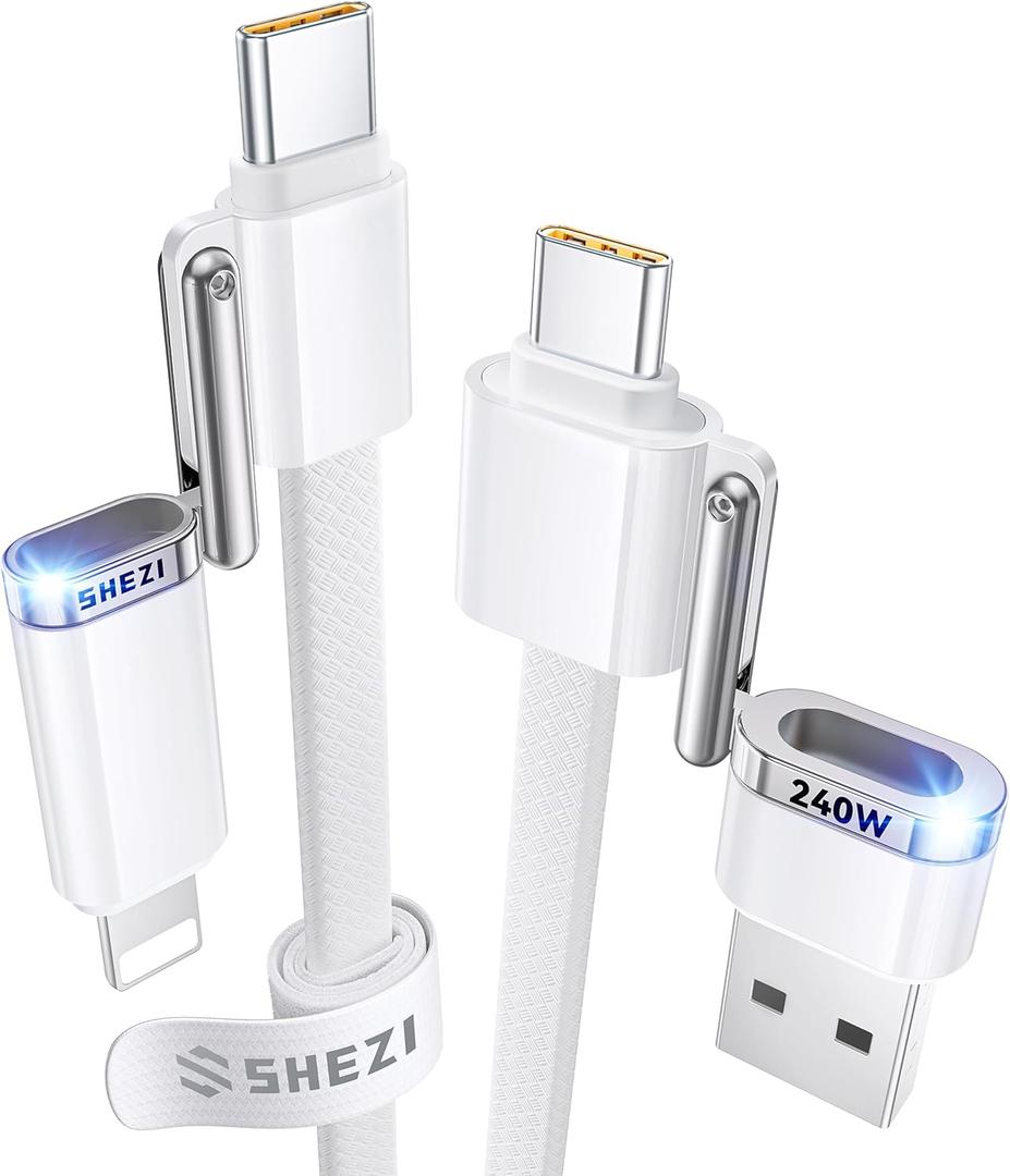 SHEZI 4-in-1 Compatible with USB C to Lightning Cable 100W Fast Charging & Data Transfer, Support to CarPlay & Android Auto, 5FT Multi Cords Charger for iPhone/iPad/Samsung/MacBook Cable, White