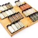Bamboo Spice Drawer Organizer, (Need 3.1 Deep Drawer) Expandable 4 Tier Spice Rack for Cabinet (From 12" to 23" Wide), Seasoning Storage Insert, Spice Organizer for Drawer,Jars Not Included
