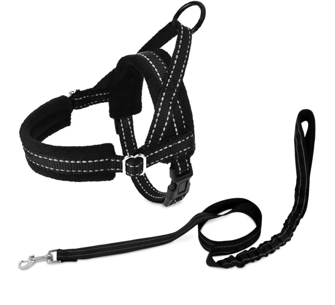 No Pull Small Dog Harness and Leash Set, Puppy Soft Vest Harness Neck & Chest Adjustable, Reflective Lightweight & Anti-Twist Pet Lead Combo for Small Medium Dogs (Black, M)