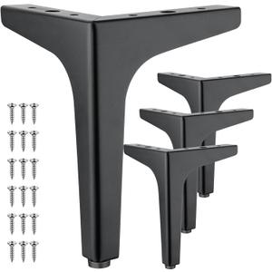4 Pcs 7 Inch Metal Furniture Legs, Modern Style Furniture Sofa Legs Metal Matte Black Triangle Feet for Table Cupboard Sofa Couch Chair DIY Replacement Feet - with Rubber Floor Protectors