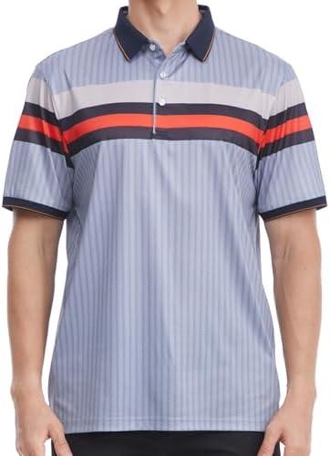 Men's Golf Polo Shirts Short Sleeve Dry Fit Performance Moisture Wicking Print Collared Golf Shirts for Men, L