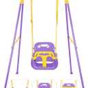 3-in-1 Toddler Swing Set, Foldable Baby Swing Set for Indoor & Outdoor | Heavy Duty Baby Swing with Stand for Ages 6 Months to 10 Years Old, Easy to Assemble and Store (Purple)