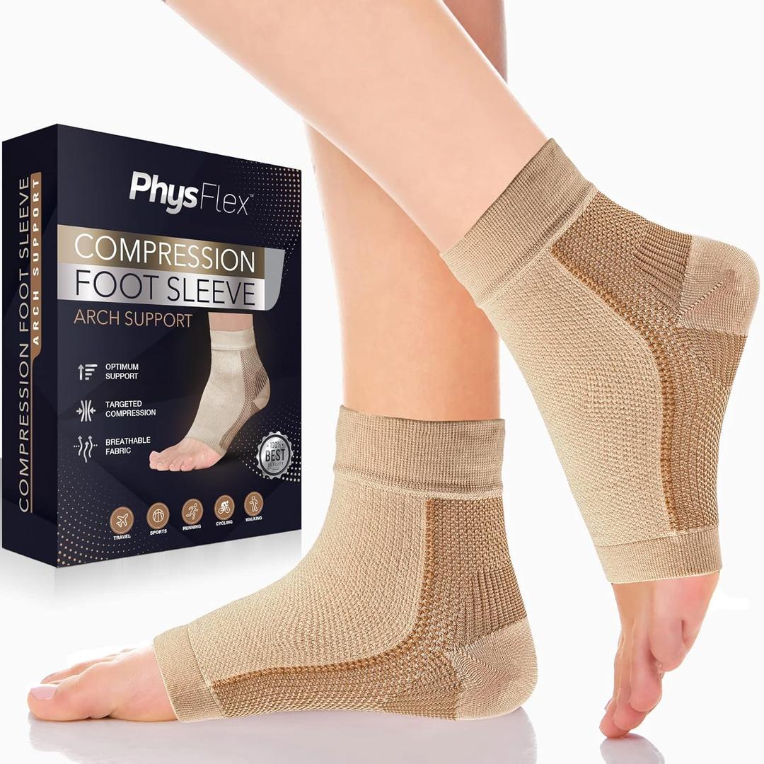 Compression Socks 20-30mmHg for Plantar Fasciitis, Achilles Tendonitis Relief - Ankle Compression Sleeve for Heel Spurs, Foot Swelling & Fatigue - Arch Support Brace for Everyday Use (Pair of 1) (Large, Beige)