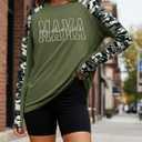 Long Sleeve Mama Shirts for Women Mama Letter Printed T Shirt Auntie Graphic Tees Funny Mom Pullover Top (Green, XXL)
