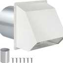 8 Inch Hooded Wall Vent with Screen and Damper, Wall Exhaust Vent Cover Cap for Exterior Ventilation and Outdoor Air Exhaust Kitchen Range Hood Dryer, Galvanized Steel, White