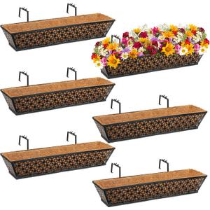 Geetery 6 Pack Window Railing Planter 30 Inch Deck Black Metal Hanging Flower Planter Basket Window Boxes Railing Planter Basket with Coconut Liner for Patio Fence Porch Balcony(Vintage)