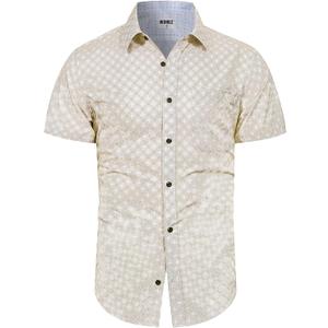 Men’s Short Sleeve Button Down Shirts Wrinkle Free Casual Vacation Tops Geometric Print Summer Beach Shirt with Pocket (Beige, M)